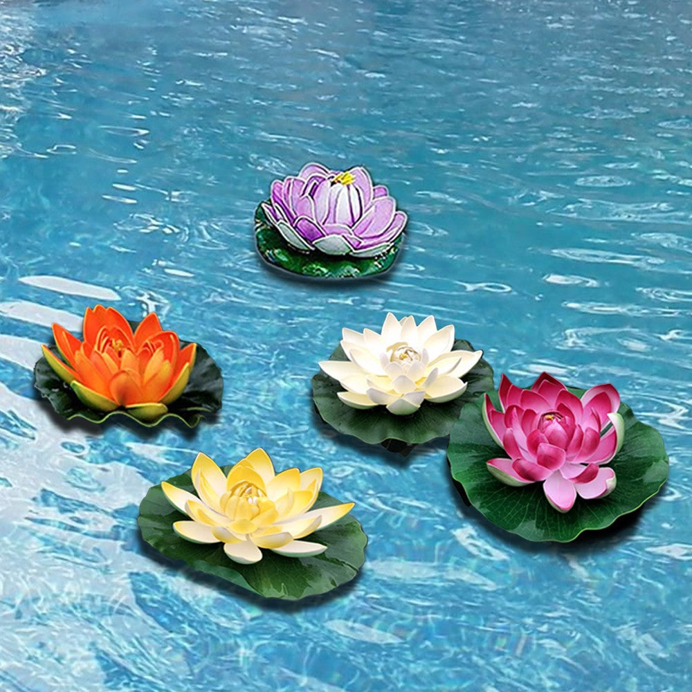 6Pcs Colorful Artificial Floating Lotus Flowers Realistic Garden Pond Decor