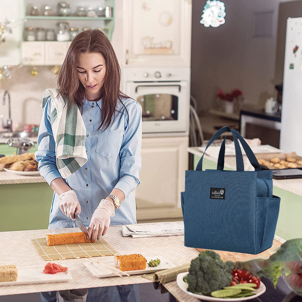 Portable Insulated Thermal Cooler Lunch Box Bag Navy Blue