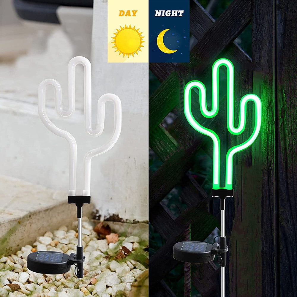 1Pc Solar Cactus Neon Ground Light Patio Walkway Lamp Outdoor Garden Decor