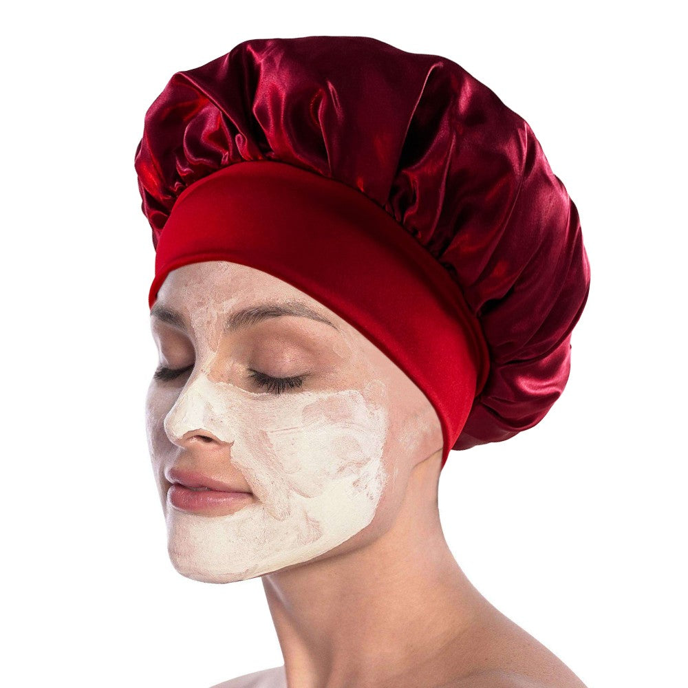 1Pc Women Satin Sleeping Cap Wrap Hair Bonnet Elastic Headwear - Red
