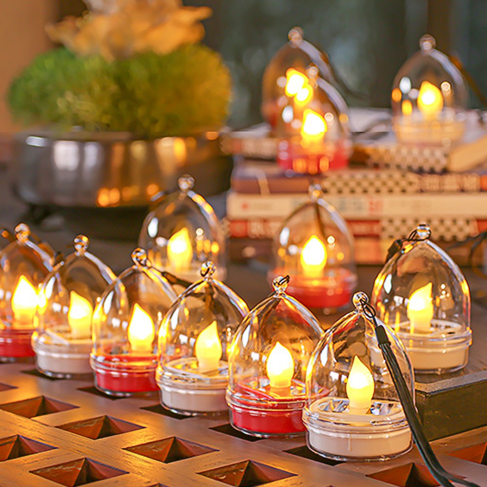 6Pcs Solar Flameless Candle Lights Garden Hanging Decorative LED Lights - Red