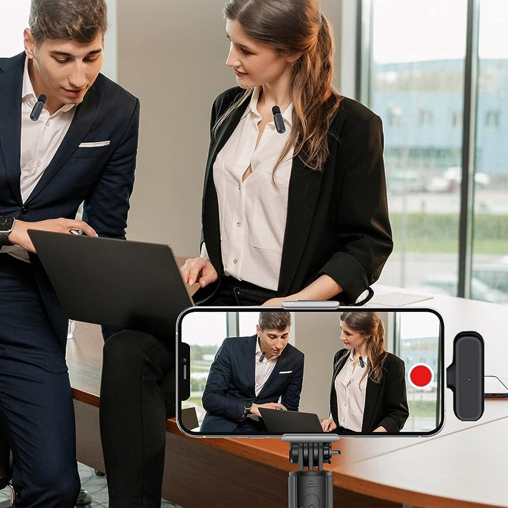 2-Piece Wireless Lavalier Microphones with iPhone Adapter for Android iPhone