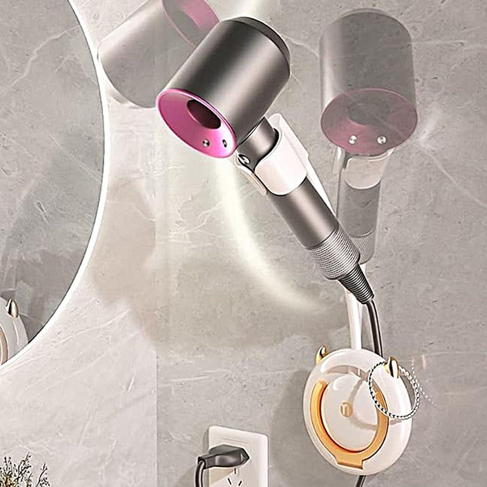 Hands-Free Hair Dryer Holder Wall-Mounted Lazy Hair Dryer Bracket - White-Gold