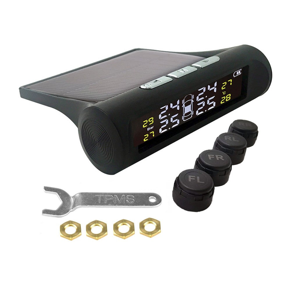Solar Wireless TPMS Car Tire Tyre Pressure Monitor with 4 External Sensors