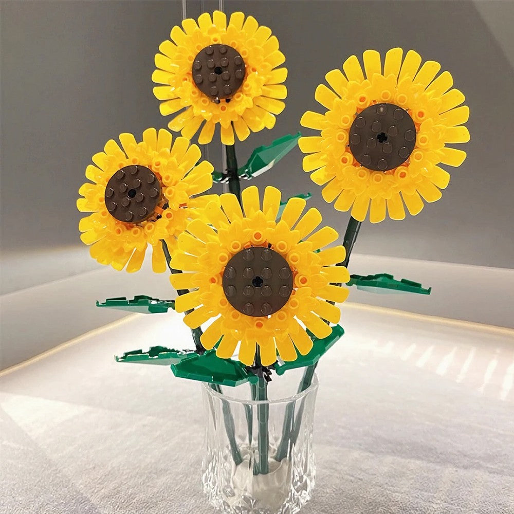 2 Sets of Flower Building Blocks Kit Home Decoration - Sunflower Style