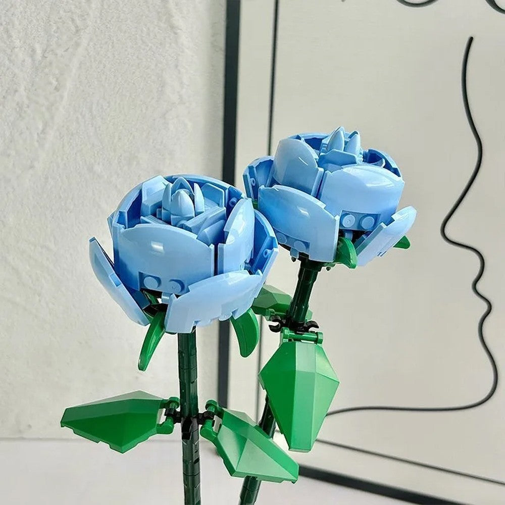 2 Sets of Flower Building Blocks Kit Home Decoration - Blue Rose Style