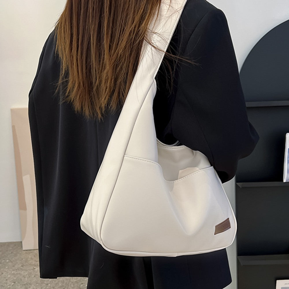 Womens Solid Color PU Leather Tote Bag Shoulder Bag Handbag Work Bag - White