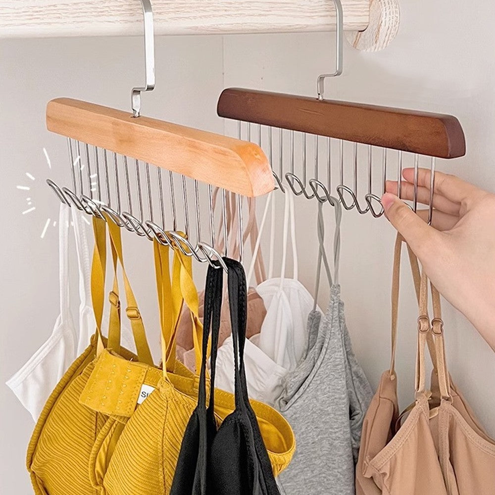 2Pcs 8-Hook Suspender Bra Hanger Tie Rack Wardrobe Organizer Hanger - Dark Brown