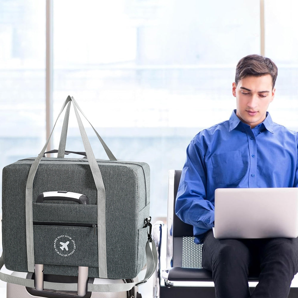 Large Capacity Travel Tote Bag Foldable Waterproof Luggage Boarding Bag - Grey