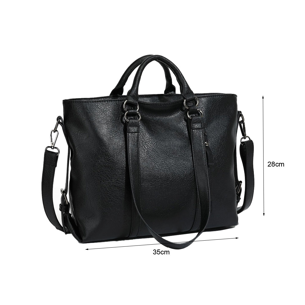 PU Leather Women's Tote Handbag Shoulder Crossbody Bag for Work and Travel-Black