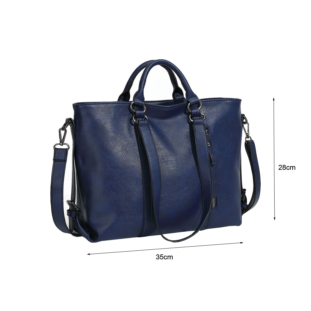 PU Leather Women's Tote Shoulder Crossbody Bag for Work and Travel - Dark Blue