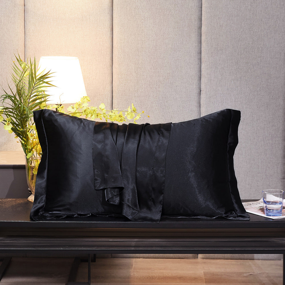 48x74cm Satin Pillowcase Solid Color Silk Soft Bedding Pillowcase - Black