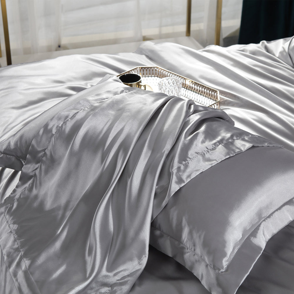 48x74cm Satin Pillowcase Solid Color Silk Soft Bedding Pillowcase - Silver