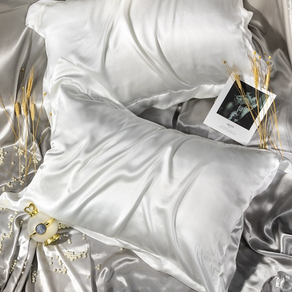 48x74cm Satin Pillowcase Solid Color Silk Soft Bedding Pillowcase - White