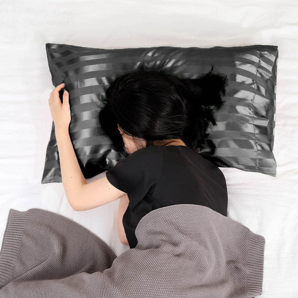2Pcs 51x76cm Satin Pillowcase for Hair Skin Envelope Closure Pillowcase - Black