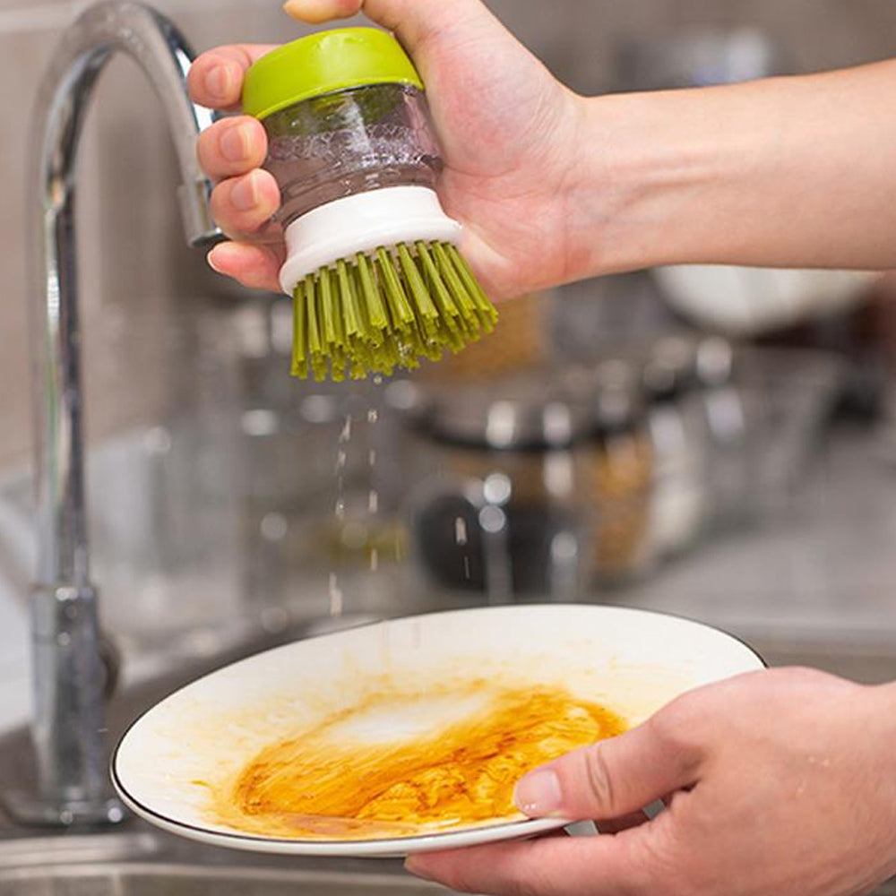 Dish Scrub Brush with Soap Dispenser Washing Brush Pressing Cleaner - Green