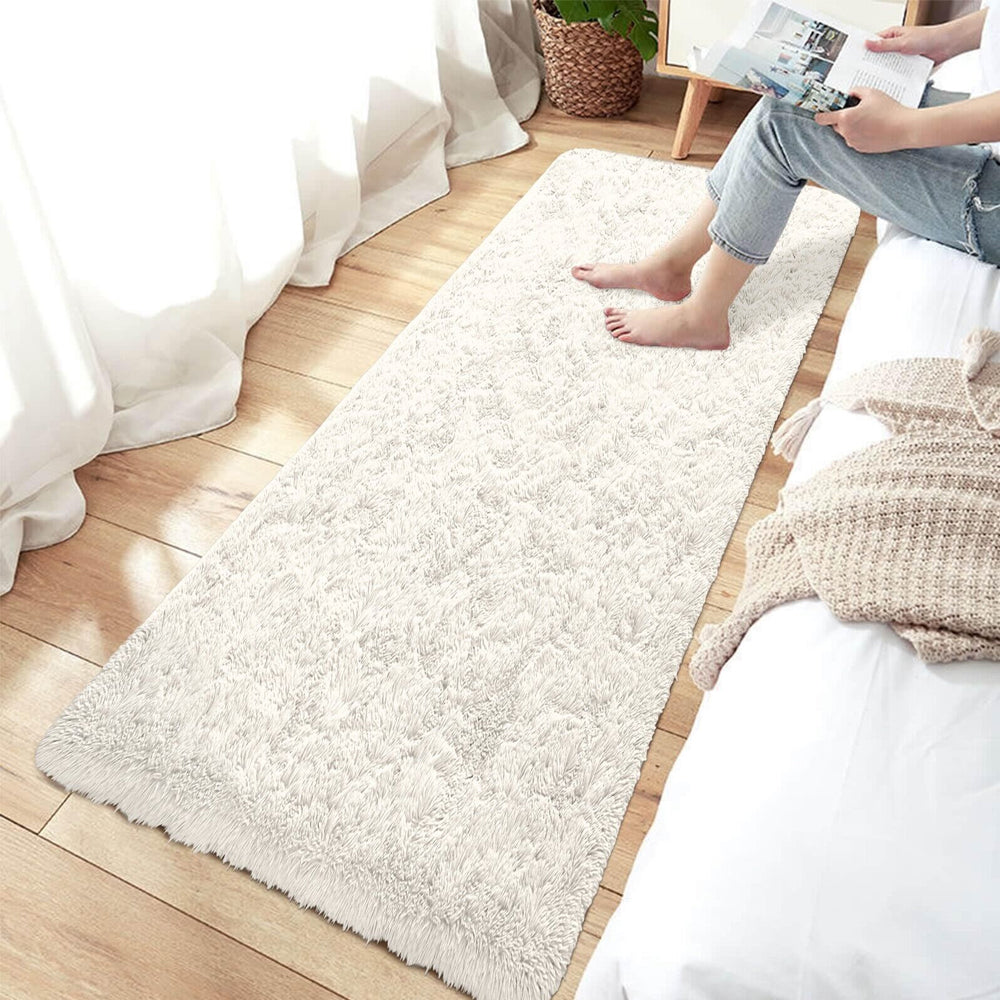 80x200cm Super Soft Shaggy Rug Fluffy Carpets Non Slip Hallway Runner Rug Beige