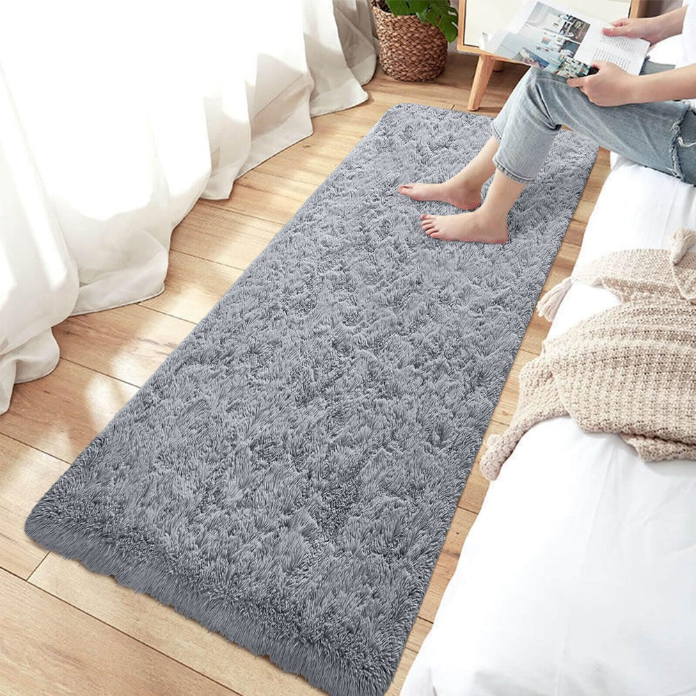 80x200cm Super Soft Shaggy Rug Fluffy Carpets Non Slip Hallway Runner Rug Grey
