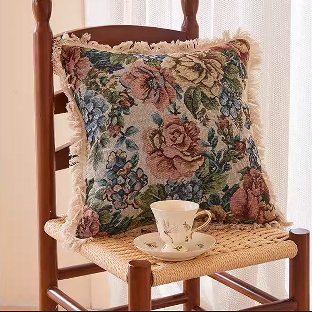 Fringe Tassels Throw Pillow Cover Print Cushion Case Flowers Pillowcase 45x45cm