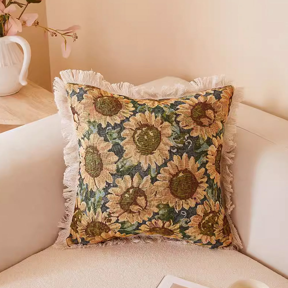 Fringe Tassels Throw Pillow Cover Print Cushion Case Sunflower Pillowcase 45cm