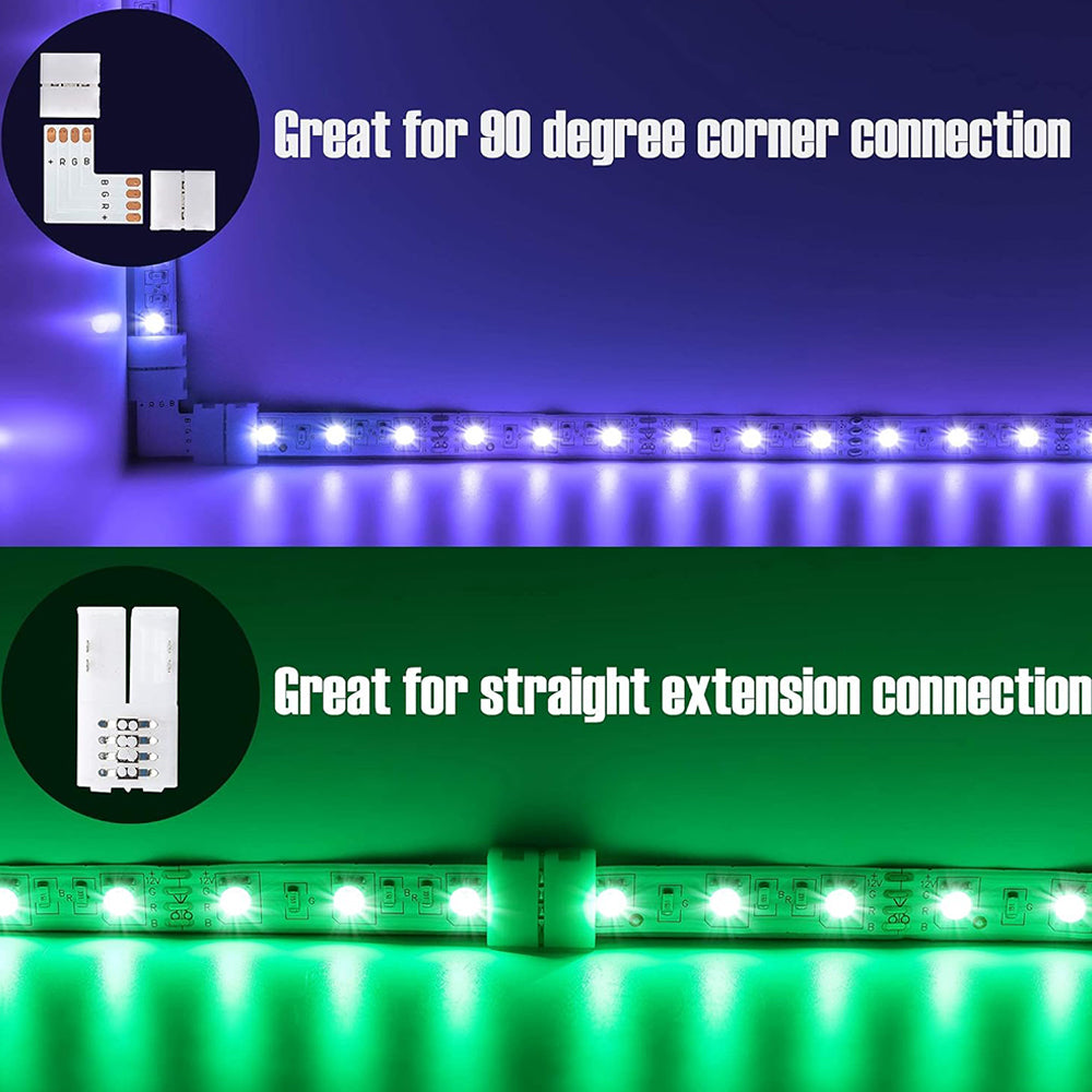 10Pcs L-Shape 4-Pin 10mm LED Connectors with 20Pcs Clips for Strip Lights