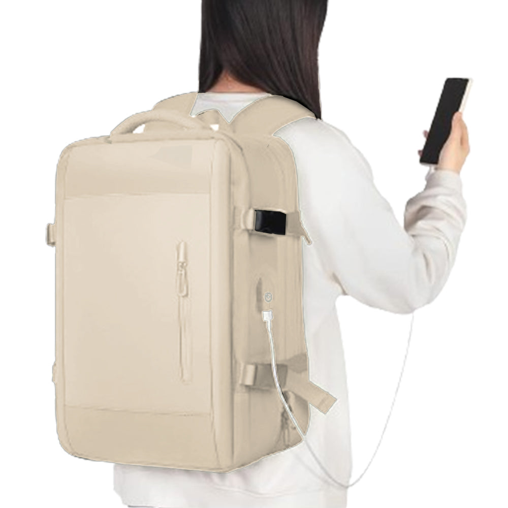 Large Travel Backpack Expandable Capacity Backpack for Women Men Beige