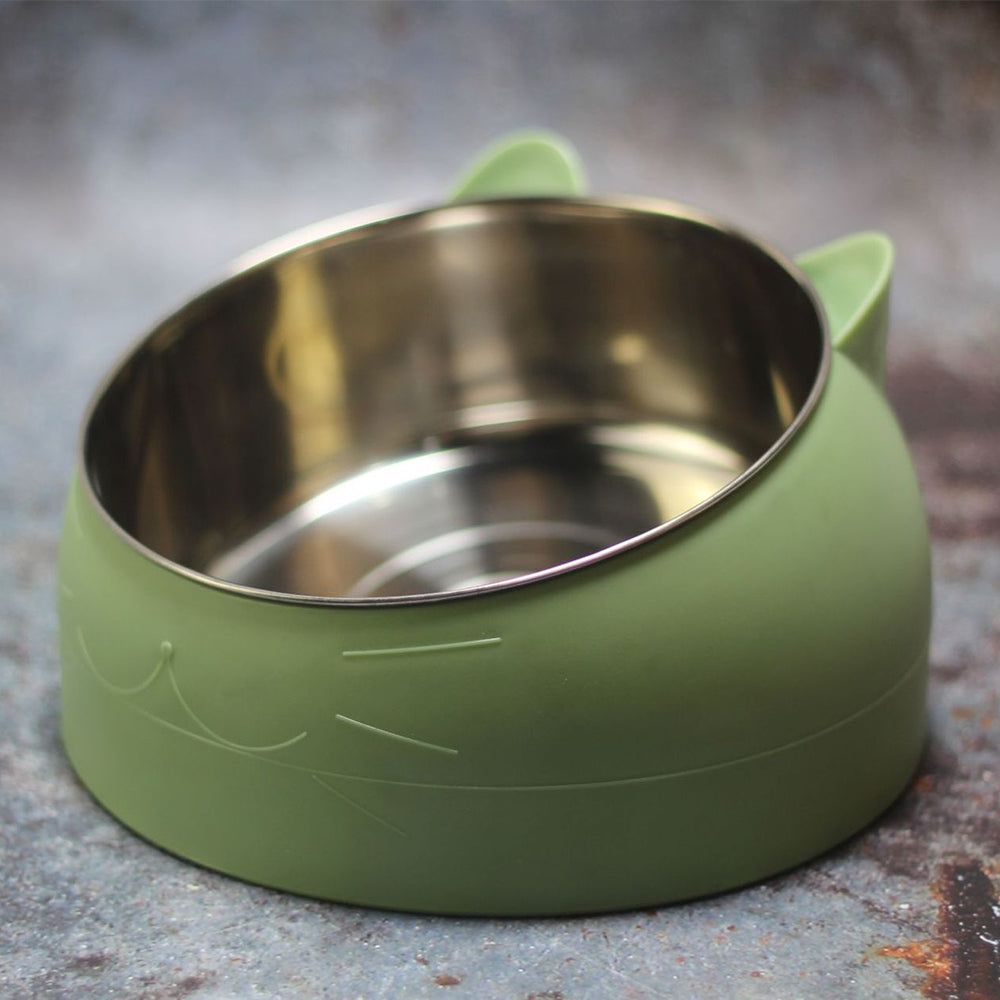 Tilted Angle Dog Bowl Slanted Stainless Steel Dog Cat Food Pet Feeder Green