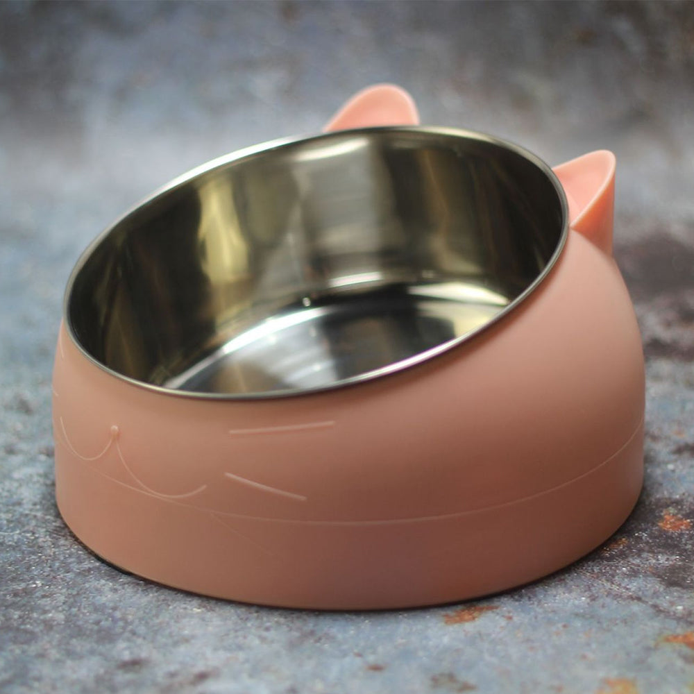 Tilted Angle Dog Bowl Slanted Stainless Steel Dog Cat Food Pet Feeder Pink