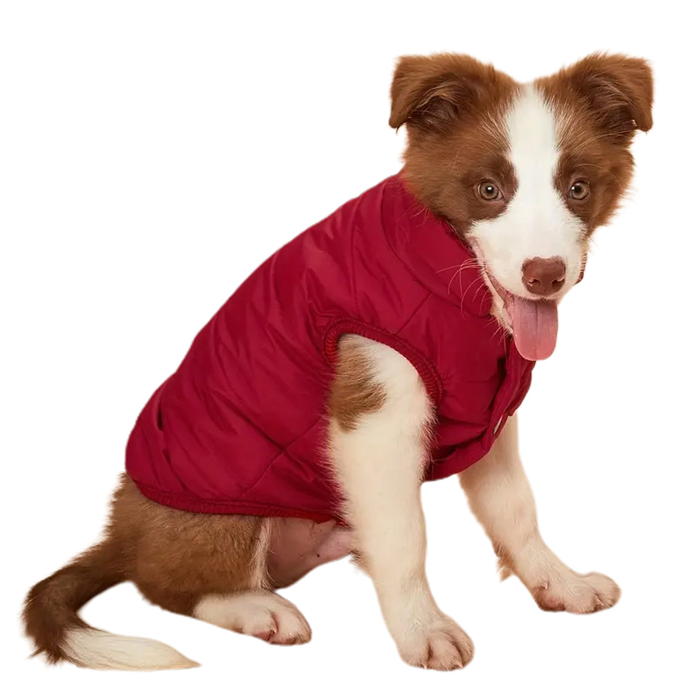 Dog Warm Coat Thickened Padded Windbreaker Vest Jacket Winter Wine Red 2XL