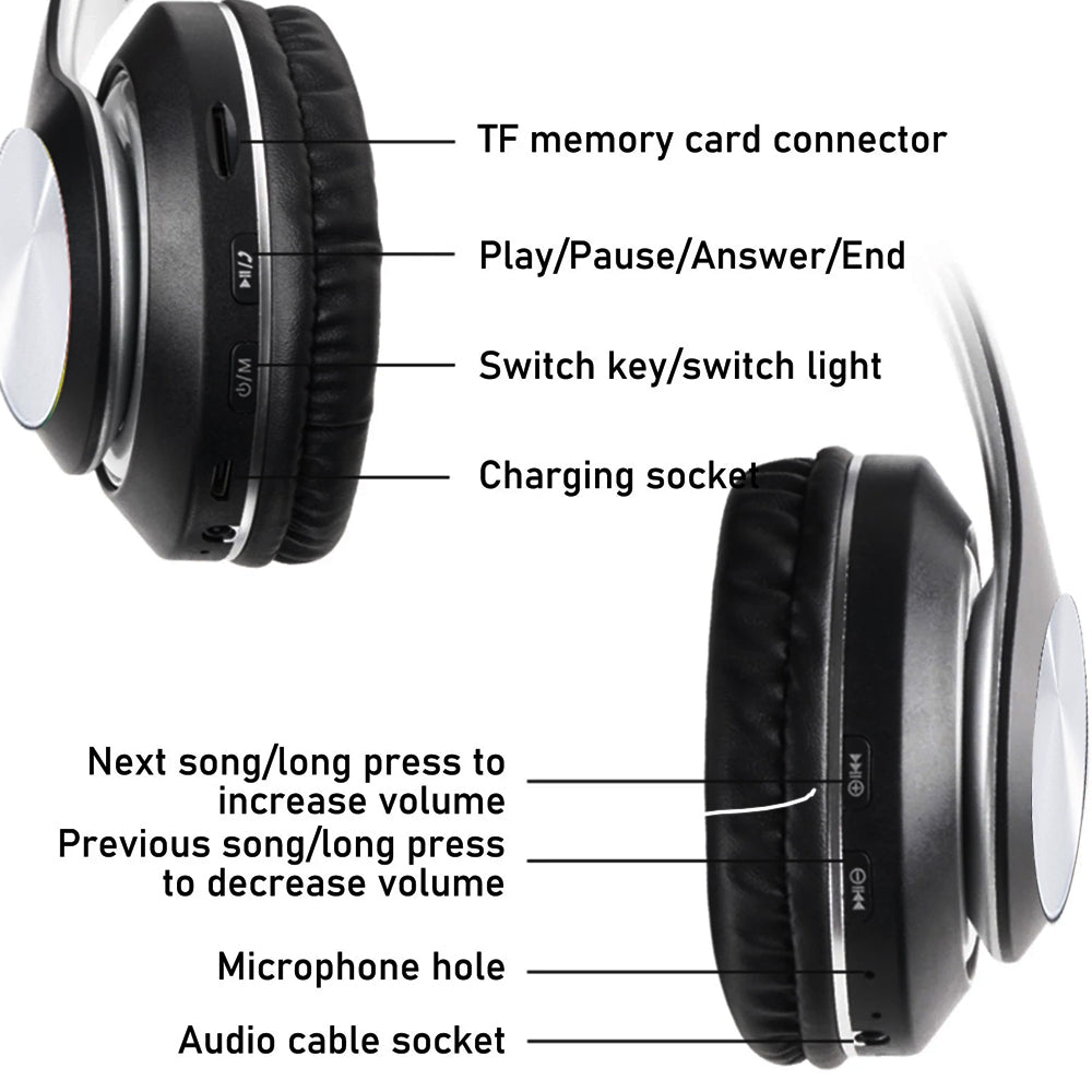 Wireless Headphones Bluetooth Earphones On-Ear Headset Rechargeable with Mic