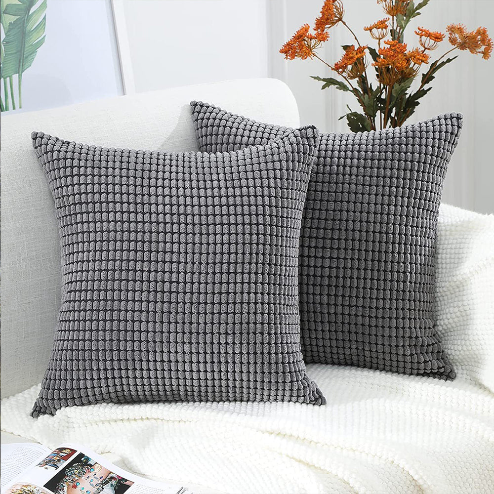 45x45cm Corduroy Cushion Cover Plush Lounge Pillow Case Home Decor Dark Grey