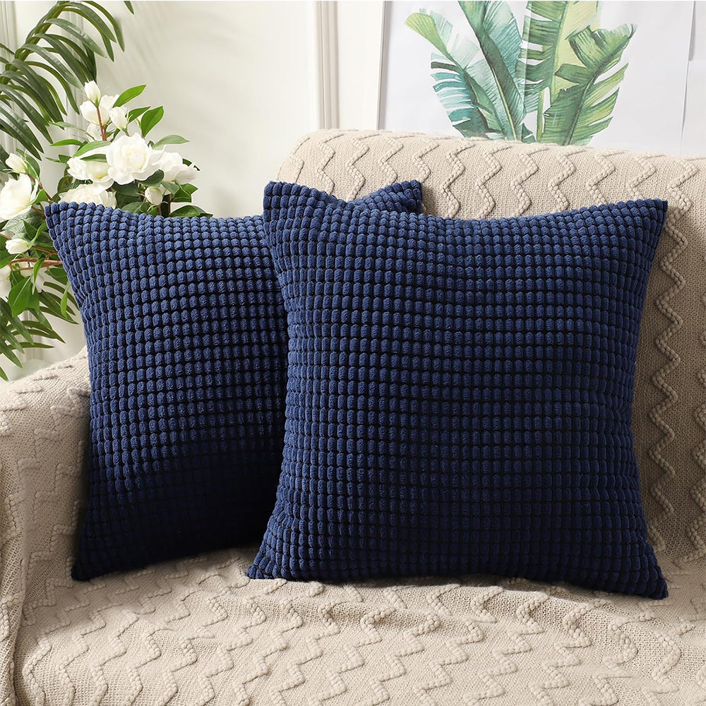 45x45cm Corduroy Cushion Cover Plush Lounge Pillow Case Home Decor Navy Blue