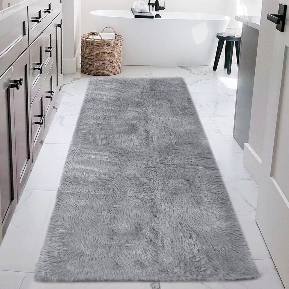 50x80cm Shaggy Bath Mat Ultra Soft Thick Fluffy Pile Non Slip Bathroom Rug Grey