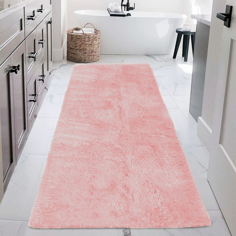 60x200cm Shaggy Bath Mat Ultra Soft Thick Fluffy Pile Non Slip Bathroom Rug Pink