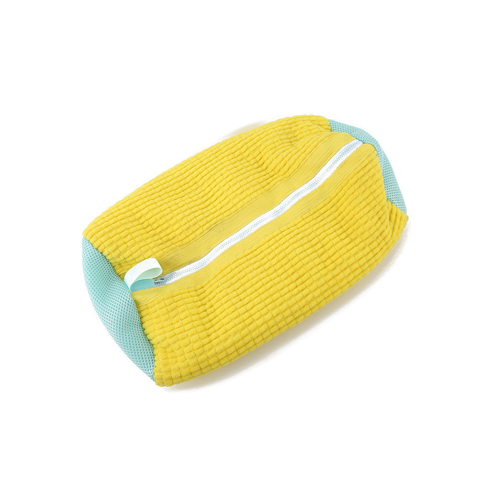 Reusable Mesh Laundry Bag with Zipper Chenille Shoe Wash Cleaning Bag Yellow
