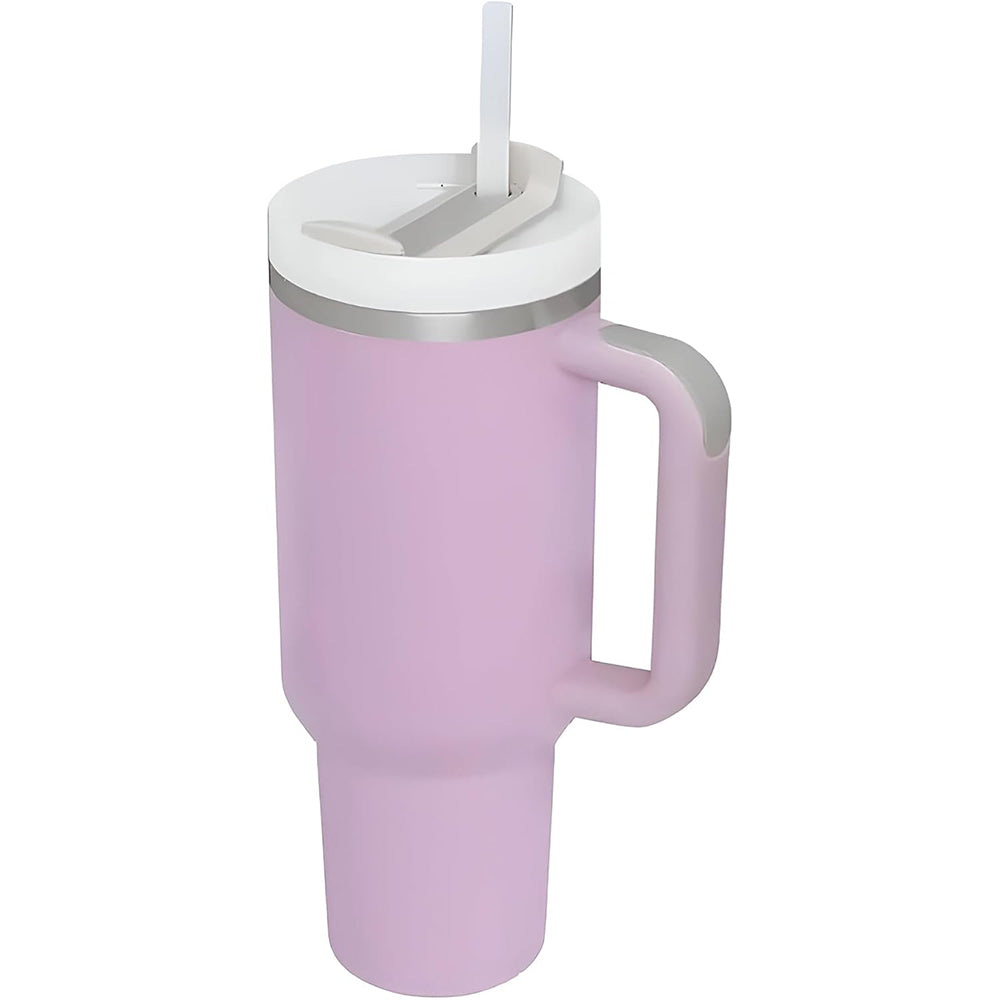 1200ML Stainless Steel Vacuum Insulated Tumbler Mug with Straw Light Purple