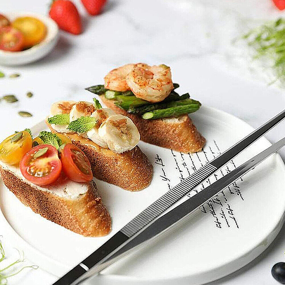 Stainless Steel Long Food Tong Straight Fine Grill Tweezers Kitchen Tool