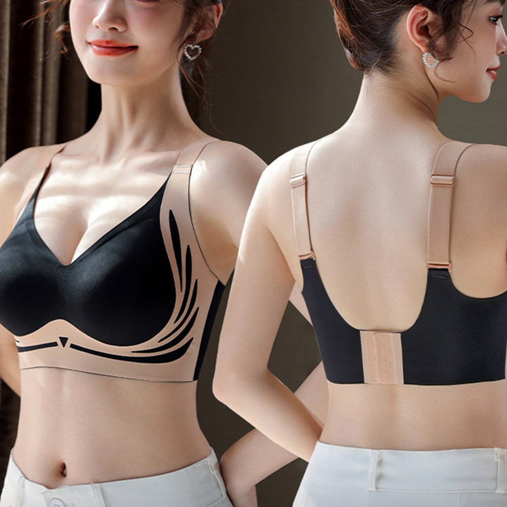2Pcs Super Gather Bra Lifting Anti-Sagging Wireless Push Up Bra Black White L
