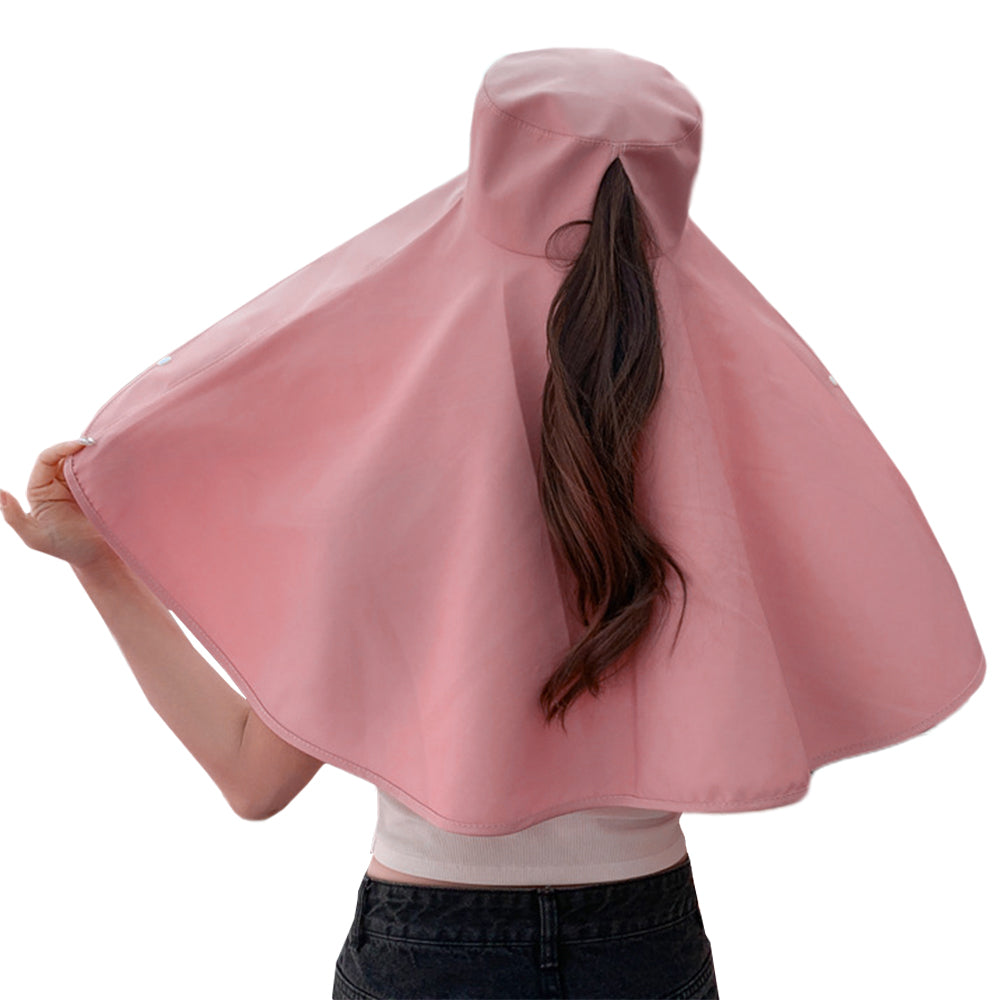 Sun Protection Wide Brim Hat Outdoor Beach Sun Hat Neck Flap Face Mask Cap Pink