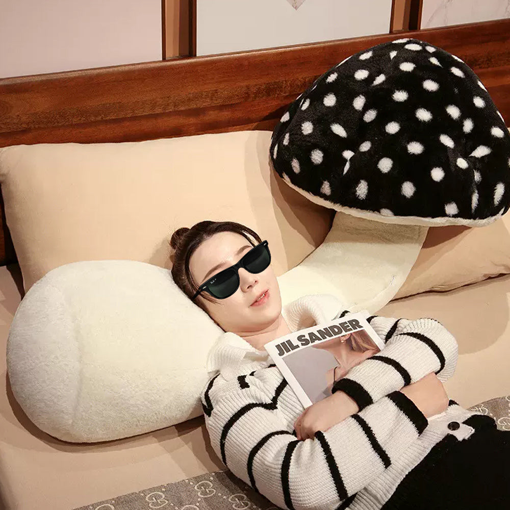 80cm Mushroom Plush Body Pillow Mushroom Shaped Stuffed Long Throw Pillow Black