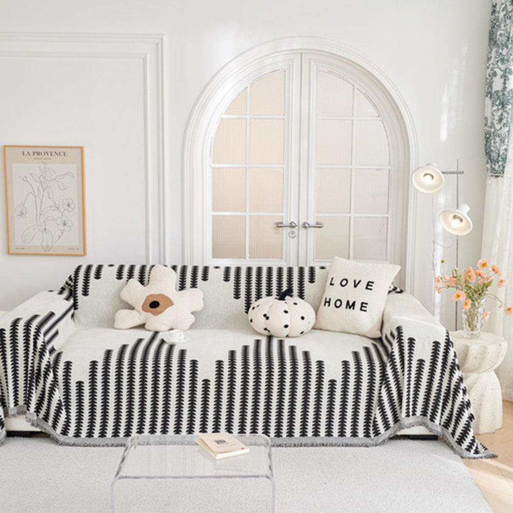 180x230cm Reversible Chenille Sofa Cover Double Sided Couch Protector Black