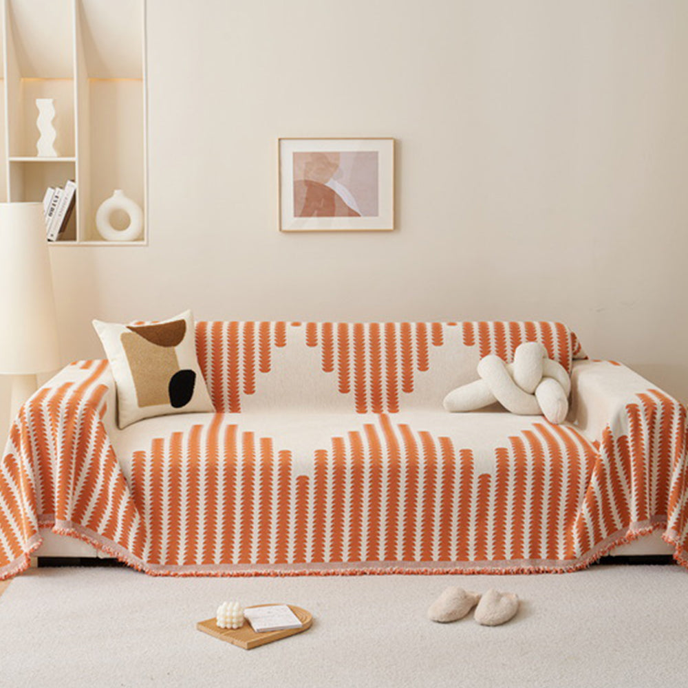 130x180cm Reversible Chenille Sofa Cover Double Sided Couch Protector Orange