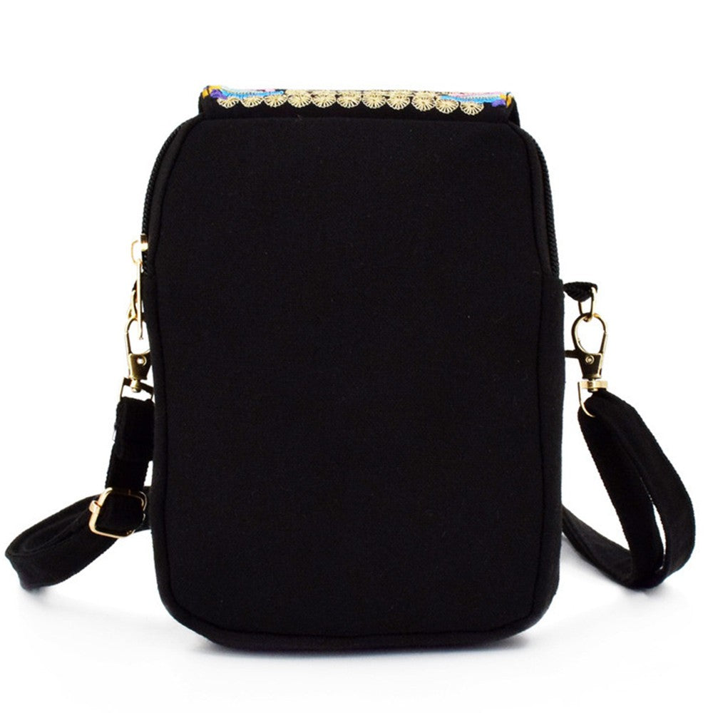 Womens Ethnic Embroidered Canvas Crossbody Bag Cell Phone Purse - Colorful