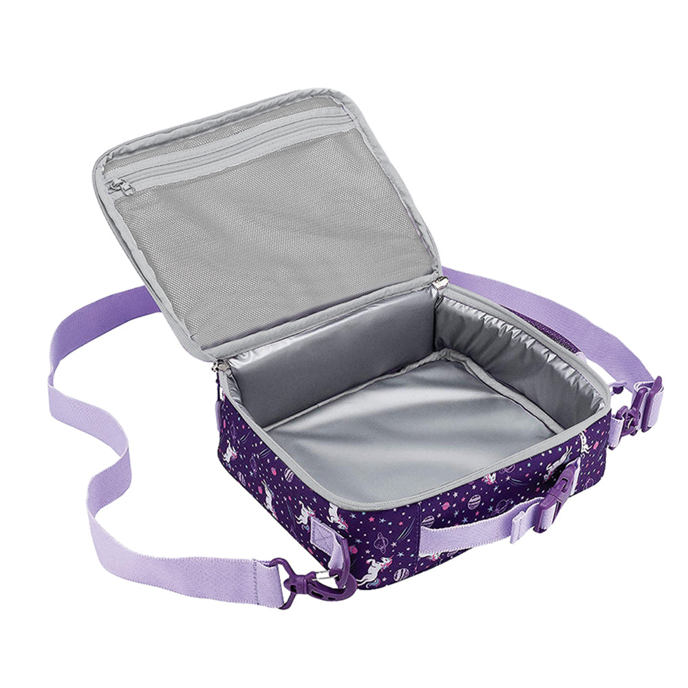 Cartoon Lunch Bag Thermal Insulated Lunch Bag Picnic Bag with Shoulder Strap Purple