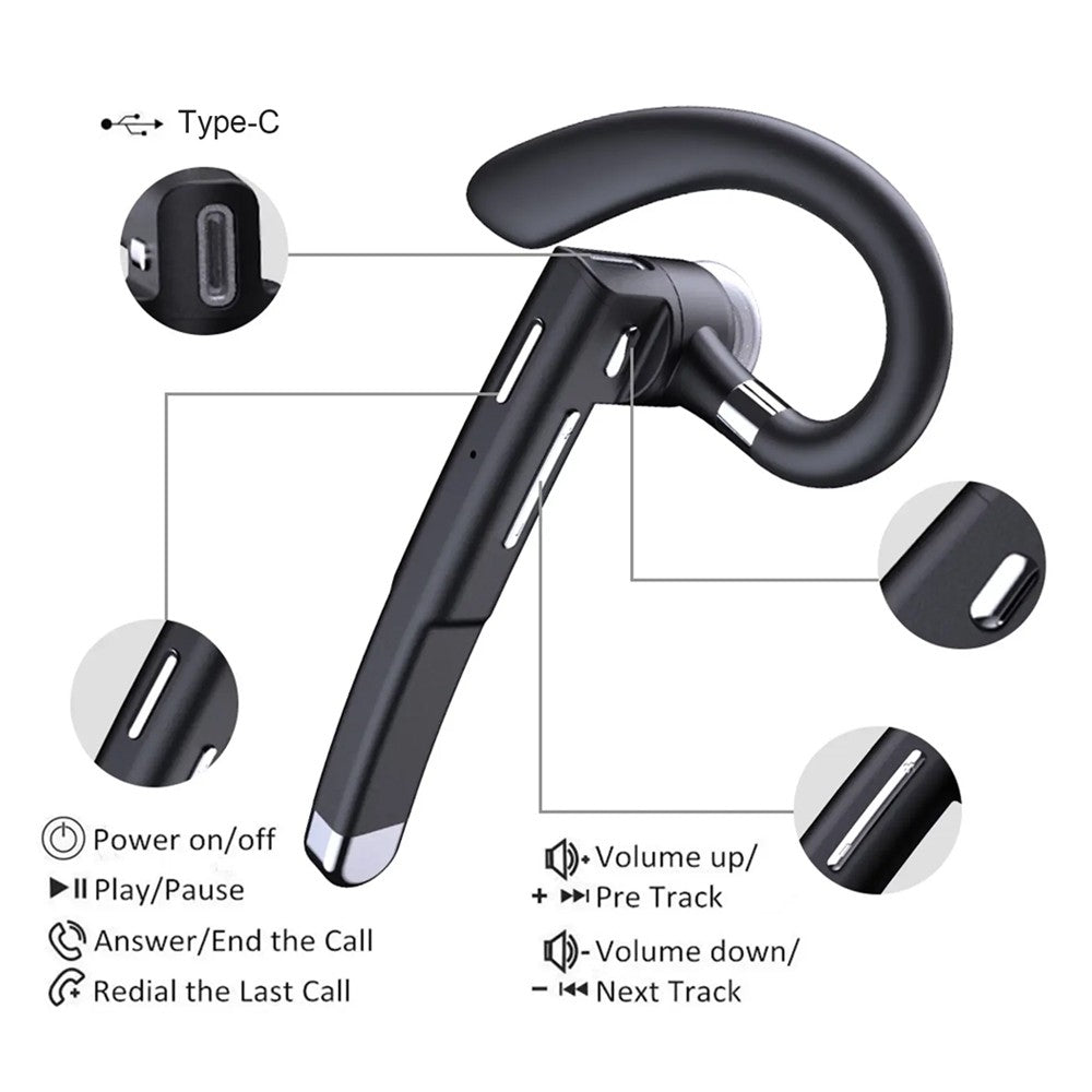 Wireless Single Ear Bluetooth 5.3 Earphone Earhook Headphone with Charging Case