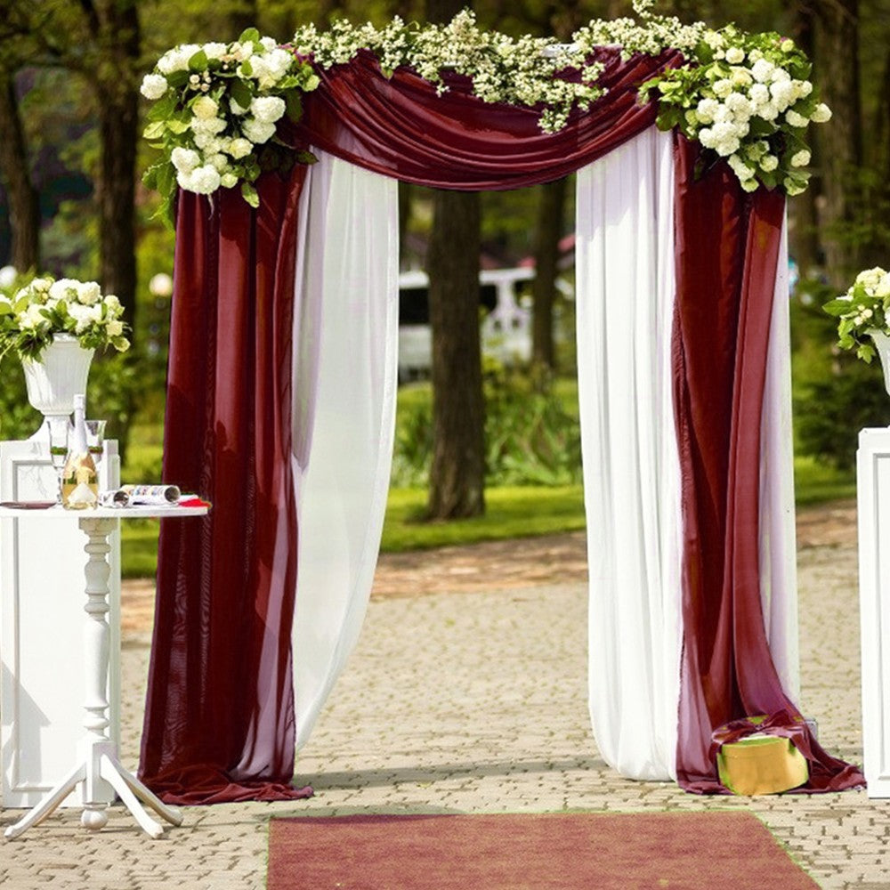 75x600cm Chiffon Wedding Arch Draping Fabric Curtain Drape Tulle - Wine Red