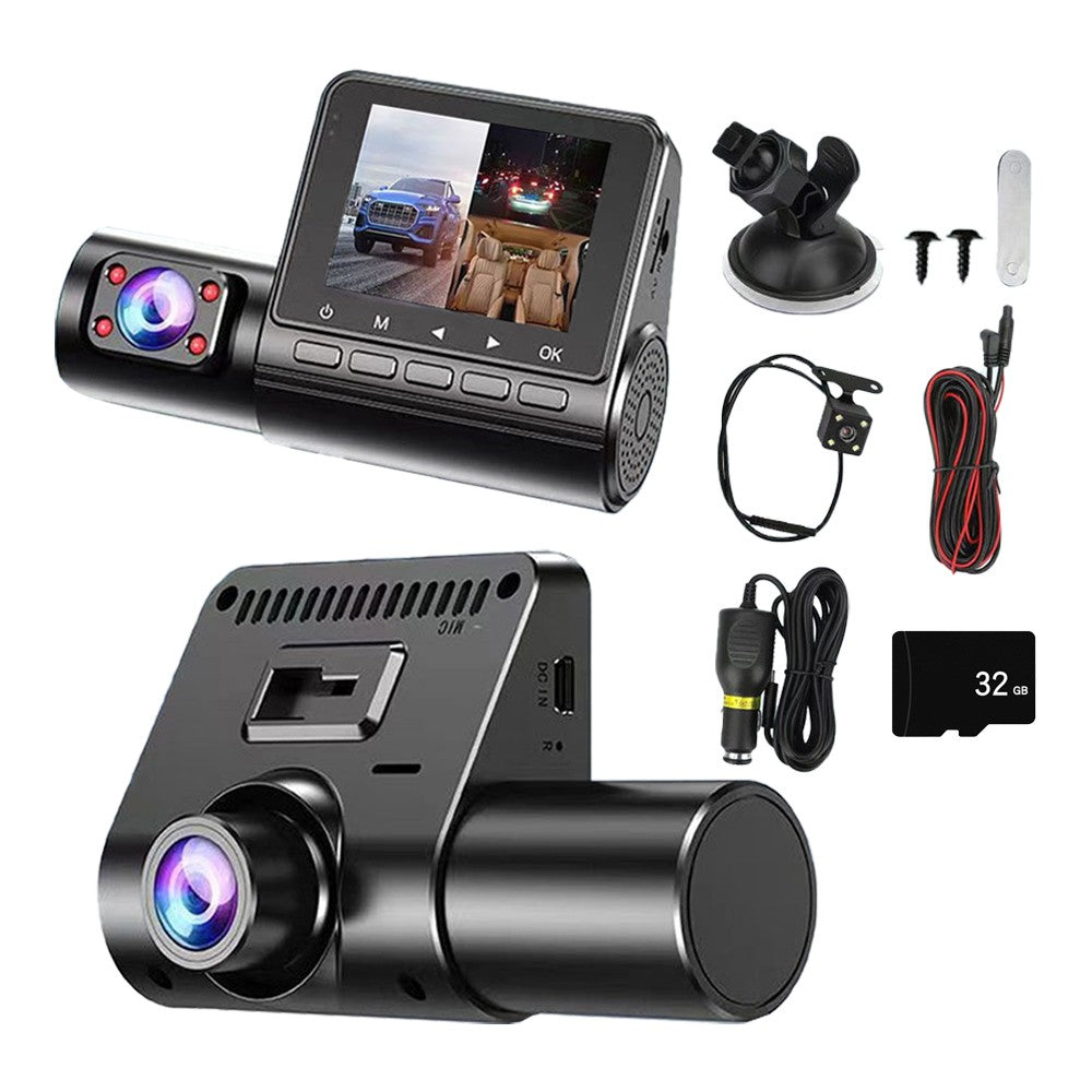 3 Channel Dash Cam Front and Rear Inside 1080P Full HD Dashboard Camera