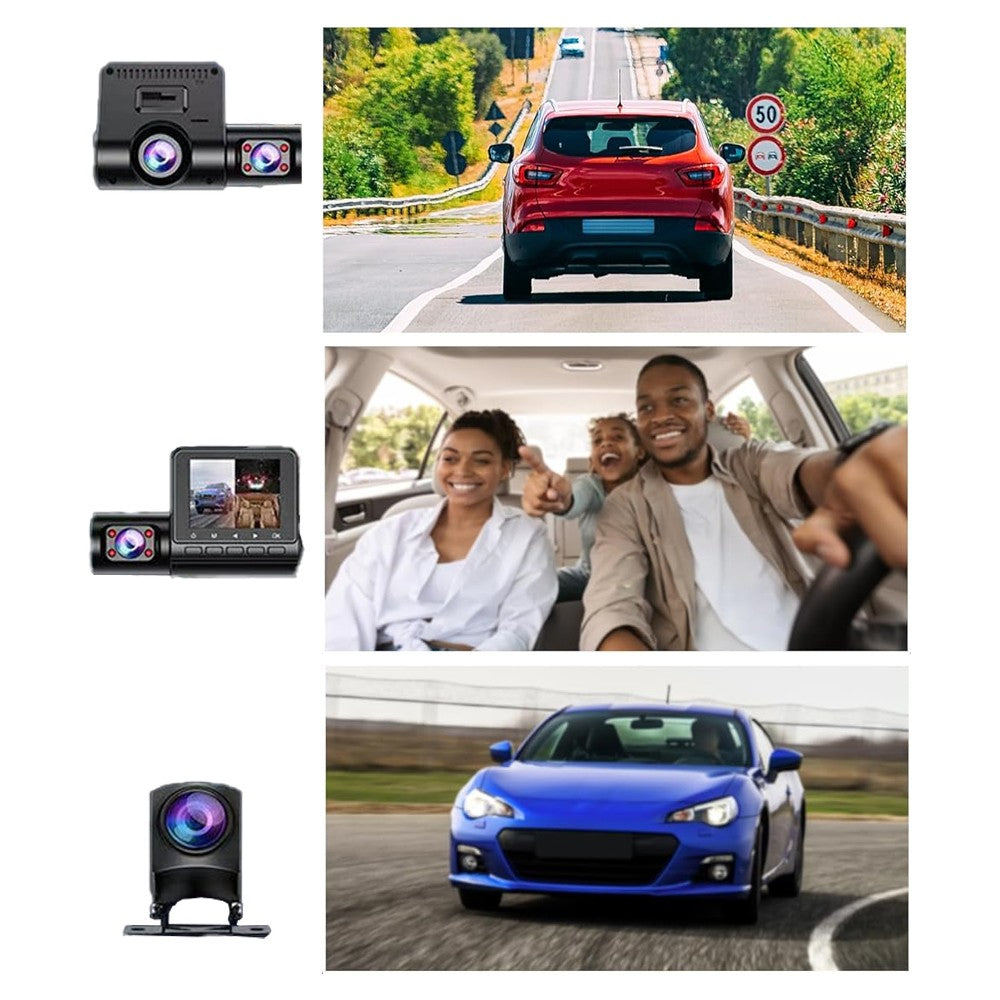 3 Channel Dash Cam Front and Rear Inside 1080P Full HD Dashboard Camera