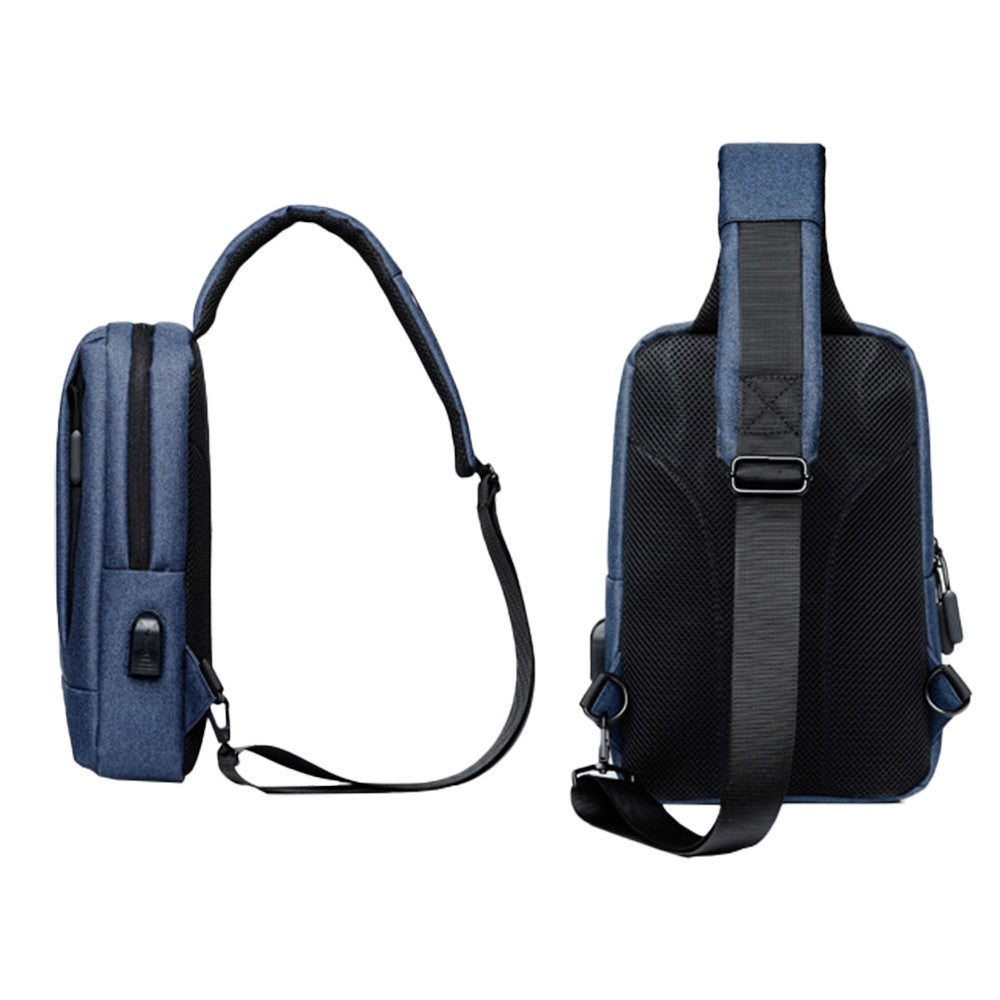 Unisex Shoulder Sling Bag Chest Bag Crossbody Bag with USB Charging Port - Blue