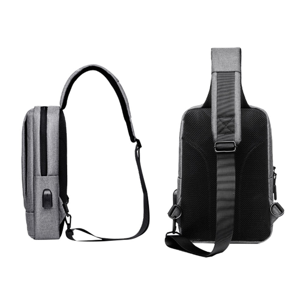 Unisex Shoulder Sling Bag Chest Bag Crossbody Bag with USB Charging Port - Grey
